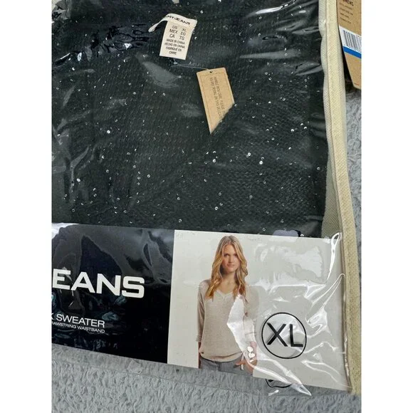 DKNY Jeans Womens XL Sequin V-Neck Sweater Black Light Soft Comfortable - Picture 11 of 14